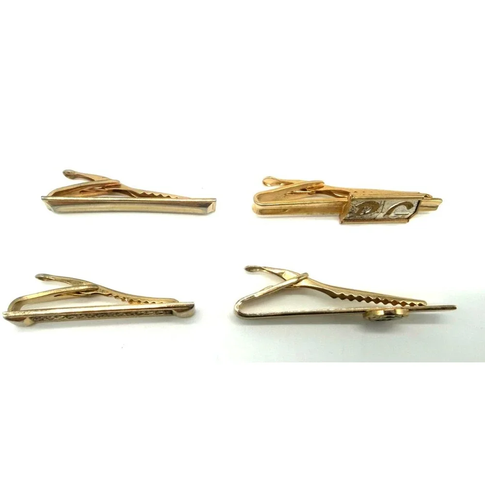 Lot of 4 Vintage Hickok USA Gold Tone Tie Bar Clips Monogram Initials MCM Retro